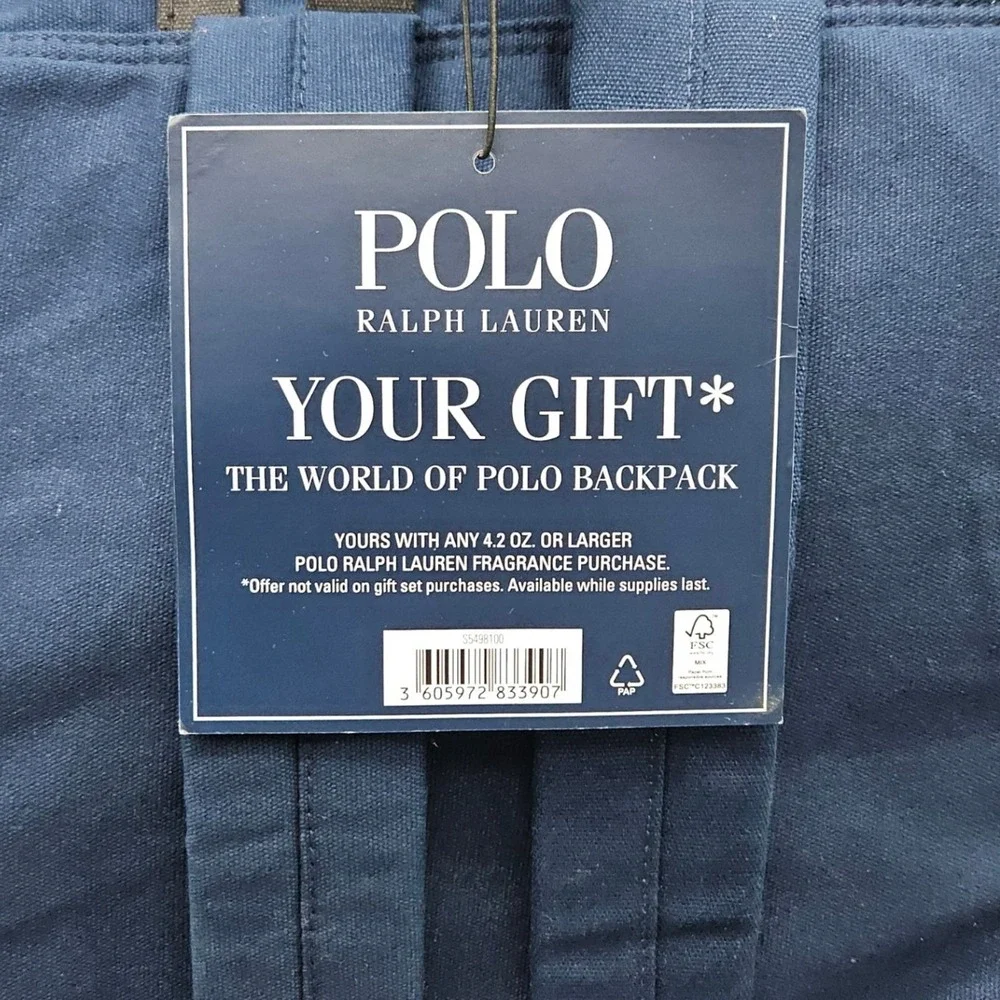 Polo Ralph Lauren Blue Backpack‎ Canvas Rucksack Fragrance Travel School Gym Bag